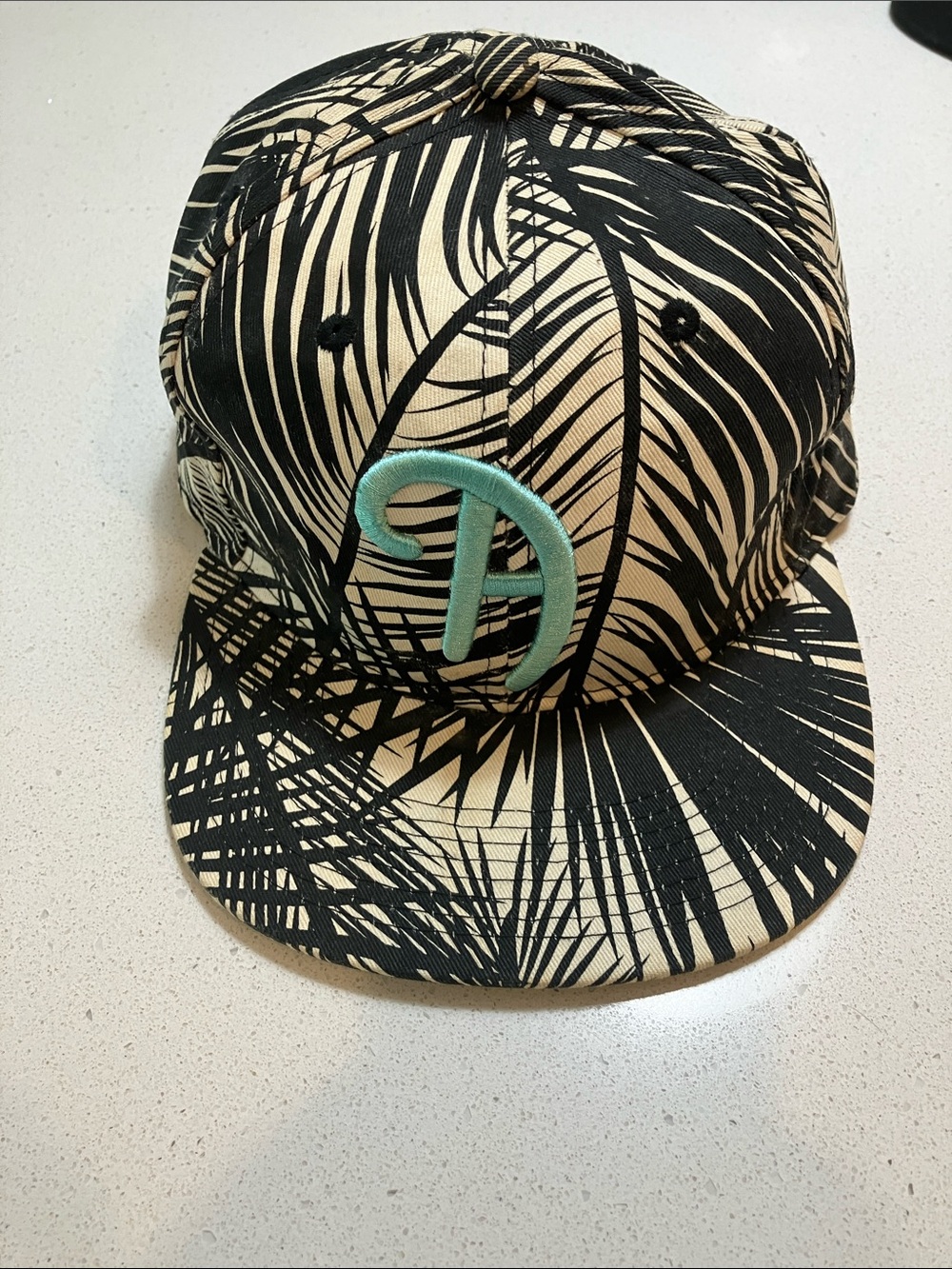 Akoo Black & Cream Palm Print Snapback with Mint Embroidered A